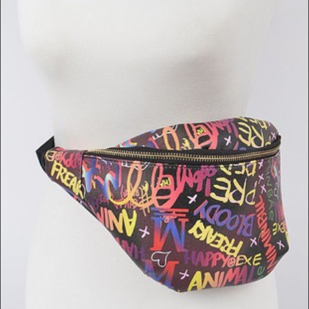 Nova black multi color graffiti waist bag adjustable strap